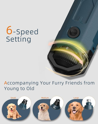 Dog Nail Grinder Super Quiet (45 db) 6-Speed pet nail grinder with 2 LED Lights 12000RPM & Professional 3 Grinding Ports Rechargeable Dog Nail Trimmer for Large Medium Small Dogs with Dust Cap