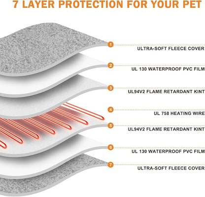 Heated Cat Bed, 11 Adjustable Temperature Pet Heating Pad Indoor for Dogs Cats Heating Mat with Timer, Auto Power Off, Electric Pet Heating Pad for Cat House (Grey, S(18" x 16"))