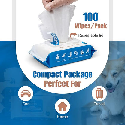 Pet Wipes for Dogs 100Pcs/1Pack – Unscented Dog Wipes with Vitamin E, Chamomile – Gentle Cat Wipes Ideal for Muddy Paws, Face, Dog Eye Wipes, Dog Ear Wipes – Resealable Lid Butt Wipes