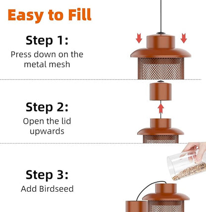 Metal Squirrel Proof Bird Feeder,Bird Feeders for Outdoors,Weight Activated Squirrel Proof Wild Bird Feeders with Finch Cardinal Chickadee,Large Capacity,Weatherproof and Durable,Reddish Brown