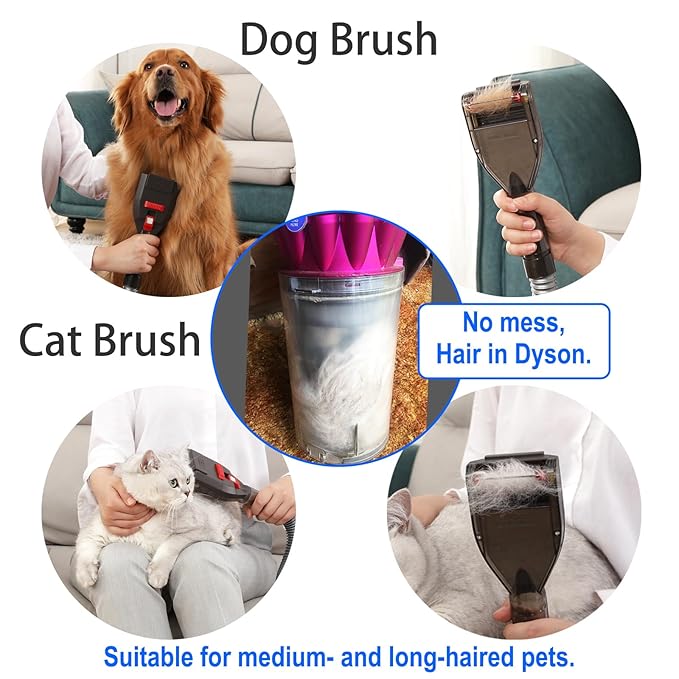 Dog Hair Vacuum Attachment for Dyson Cordless Upright Canister, Groom Tool Pet Shedding Brush for V6 V7 V8 V10 V11 V12 V15 DC40-DC65 UP13-UP30 Animal, Grooming Kit with Extension Hose Adapter