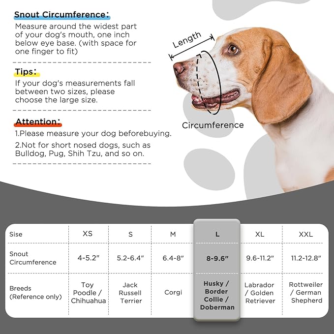 Dog Muzzle,Soft Mesh Muzzle for Small Medium Large Dogs to Prevent Biting,Pets Muzzle for Chihuahua Poodle Husky Labrador Retriever, Breathable Drinkable Adjustable for Chewing Grooming(L)