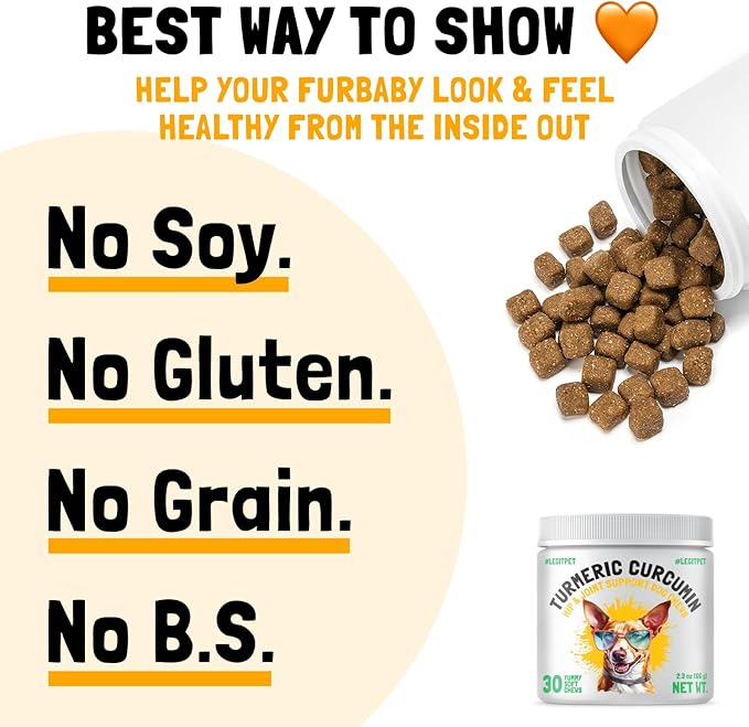 LEGITPET Turmeric Curcumin Hip & Joint Supplement for Dogs  Supports Mobility, Comfort & Overall Wellness  with Collagen & BioPerine  30 Chews