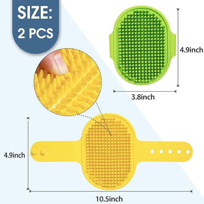2 PCS Dog Bath Brush Dog Grooming Brush, Lilpep Pet Shampoo Bath Brush Soothing Massage Rubber Comb with Adjustable Ring Handle for Long Short Haired Dogs and Cats