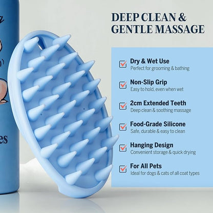 FLYDOG Dog Cat Shampoo with Brush: Natural Herbal Hypoallergenic Pet Shampoo, Deshedding Dandruff Control Deodorizing Moisturizing for Dry Flaky Smelly Skin, Perfect for Puppies Kittens