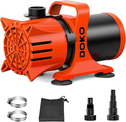 DOKO 3100GPH Submersible Water Pump, 180° Ajustable Pond Pump with 20FT Power Cord 150W Ultra Quiet Aquarium Pump for Pond, Fountain, Waterfall, Fish Tank, Hydroponic, Statuary, Orange Black