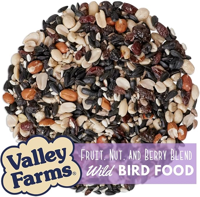 Valley Farms Fruit Nut & Berry Wild Bird Food for Outside Feeders, Bird Seed with Dried Fruit, Peanuts, Sunflower, and Safflower, High Energy Mix for Healthy Birds! (15 LBS)