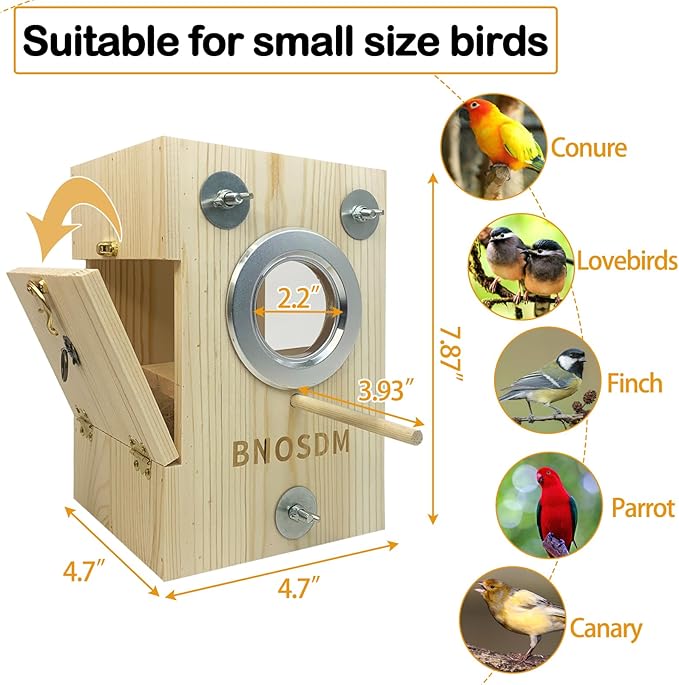 BNOSDM Parakeet Nesting Box Transparent Bird Breeding Nest Boxes Natural Wood Bird Cage (S)