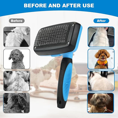 Dog and Cat Brush,Slicker Brush for Shedding Dogs and Cats,Suitable for Haired Pets,Grooming,Self-Cleaning,Perfect Retractable,Large(Blue)