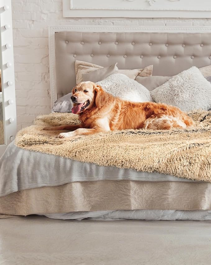 PJYuCien Large Dog Blanket - Premium Plush Reversible Throw, Fleece Sherpa Pet Blankets for Furniture, Sofa Bed Cover 60"x50", Extra Soft & Warm, Brown