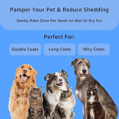 YINGFAN Pet Grooming Combo, Double-Sided Dematting Deshedding Undercoat Rake for Dogs and Cats, Extra Wide Dog Brush for Shedding (Blue)