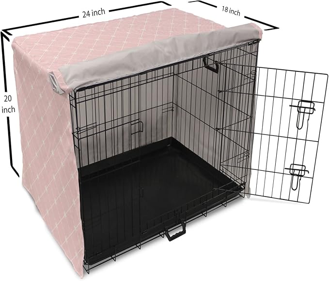 Ambesonne Blush Pink Dog Crate Cover, Abstract Monochrome Geometric Lace Inspired Grid Ornament with Stars Print, Easy to Use Pet Kennel Cover for Cats & Medium Dogs, 24 Inch, Blush White