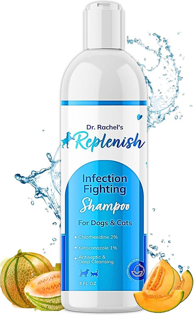Replenish Anti Itch Dog Shampoo with Ketoconazole and Chlorhexidine for Dog Skin Irritation Treatment & Itchy Skin Relief - Dr. Rachel’s Veterinary Formula Dog Shampoo with Cucumber Melon Scent - 8 oz