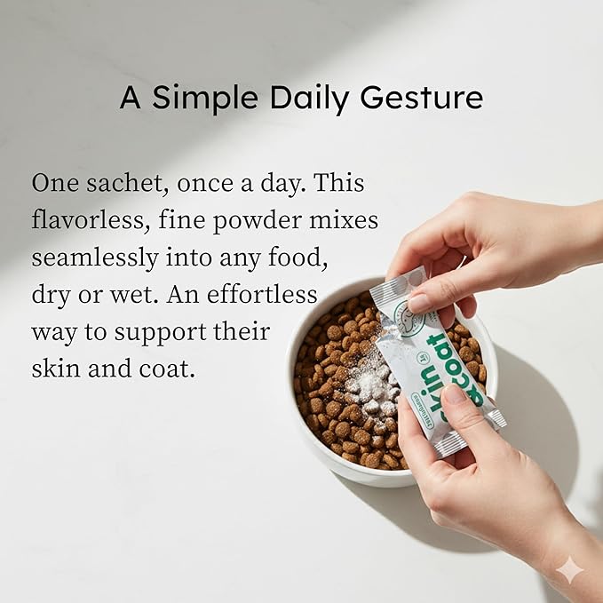 Petcultures Skin & Coat TriBiotic Formula | Powder Food Topper Supplement, Not a Treat with Probiotic, Prebiotic and Postbiotic | with Omegas, Biotin & Zinc for Skin Vitality | 30 Packs | Made in USA