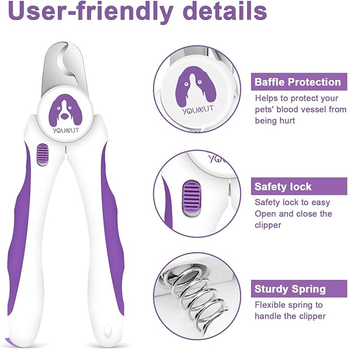 Dog Nail Clippers and Trimmers,Professional Grooming Tool with Safety Guard to Avoid Over Cutting,Free Nail File,Razor Sharp Blade,Sturdy Non Slip Handles for Large and Small Animals (Purple)