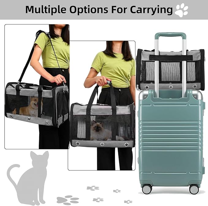 Soft Sided Cat/Dog Carrier,Collapsible Pets Travel Carriers for Pet/Puppy with Shoulder Strap & Removable Mat,Mesh Top Load Small Dogs/Cats Carry Bag Up to 17 Lbs TSA Airline Approved（Grey,M）