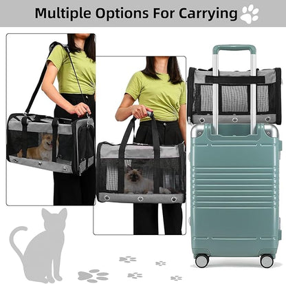 Soft Sided Cat/Dog Carrier，Collapsible Mesh Pets Travel Carriers for Pet/Puppy with Shoulder Strap & Removable Mat，Top Load Small Dogs/Cats Carry Bag Up to 25 Lbs（Grey - L）