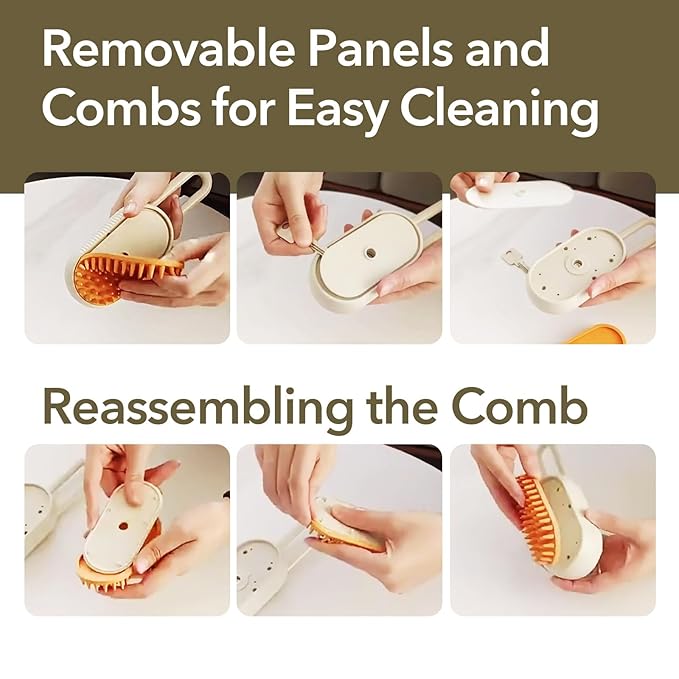 2nd Generation 3-in-1 Cat Steam Brush for Shedding, Pet Hair Removal Comb with Water Tank, Spray Cat Brush for Pet Grooming, Steamy Cat Brush for indoor Haired Cats, Dogs and Rabbits (Khaqi)