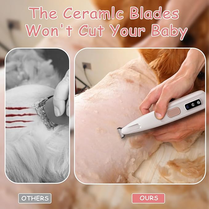 Dog Paw Trimmer with Detachable Ceramic Blade for Trimming, Cat & Dog Hair Clippers, Electric Dog Trimmer for Paws, Rechargeable Paw Trimmer for Paws, Eyes, Ears, Face, Rump-White(Set of 3)