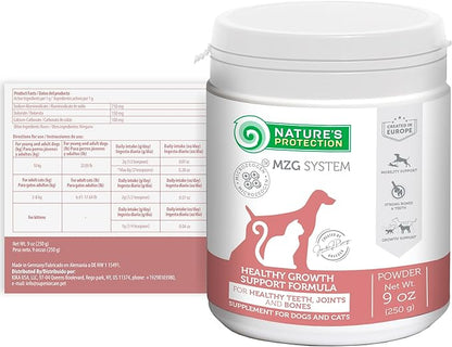 Nature's Protection Hip Joint Supplement for Dogs - Puppy Healthy Growth Mineral Supplements with Calcium for Development Support, Bone & Teeth Strength, Gut Health for Dogs & Cats of All Breeds, 9 Oz