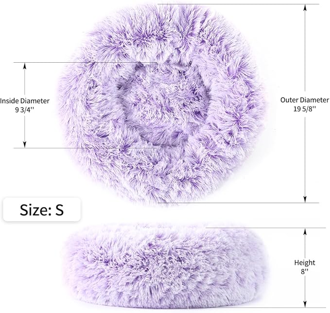 NOYAL Calming Donut Dog Bed for Small to Medium Dogs & Cats - Plush Faux Fur Anti-Anxiety Pet Bed with Machine Washable Cover & Non-Slip Base