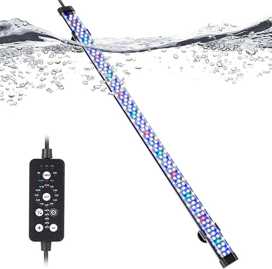 hygger Submersible LED Aquarium Light, 24W 26.8 in 24/7 Mode Fish Tank Light with 5 Rows Beads, with Timer 9 Colors and Adjustable Brightness, Full Spectrum IP68 Waterproof Light for Fish Tank 28-54in