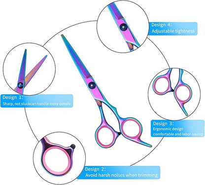 Dog Grooming Scissors Colorful Pet Trimming Scissors Set Professional Grooming Barber Scissors Kit 7 inch Stainless Steel Shears for Grooming and Hair Cutting