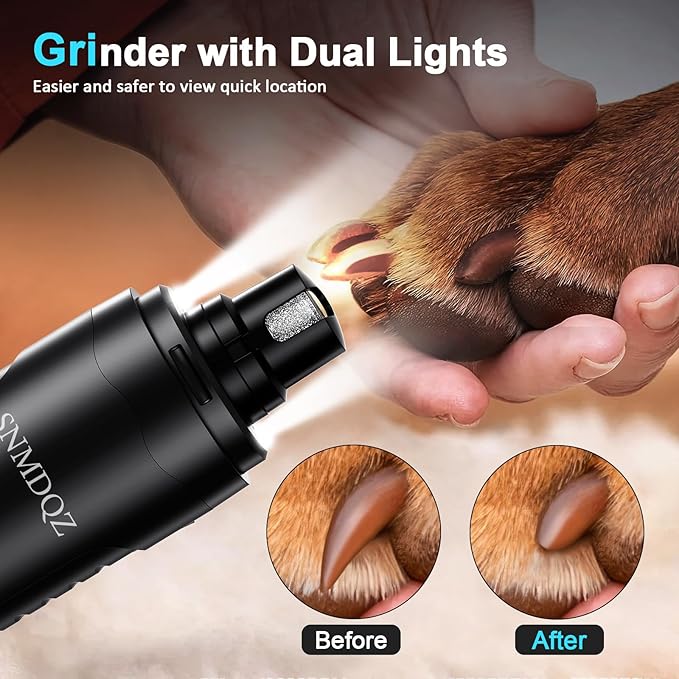 Dog Nail Grinder, Dog Nail Trimmers, and Clippers Kit with 2 LED Lights. Super Quiet Electric Pet Nail Grinder, Rechargeable, for Small, Medium, and Large Dogs & Cats, 2 Diamond Grinding Wheels.