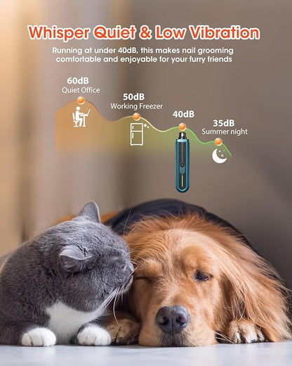 Super Powerful Dog Nail Trimmers, Dog Nail Clipper and Dog Nail Grinder Combo, Ultra Quiet, 3 Speeds, 4 Bright Lights, with Travel Lock, for Small, Meddium and Large Dogs, Cats, Small Animals