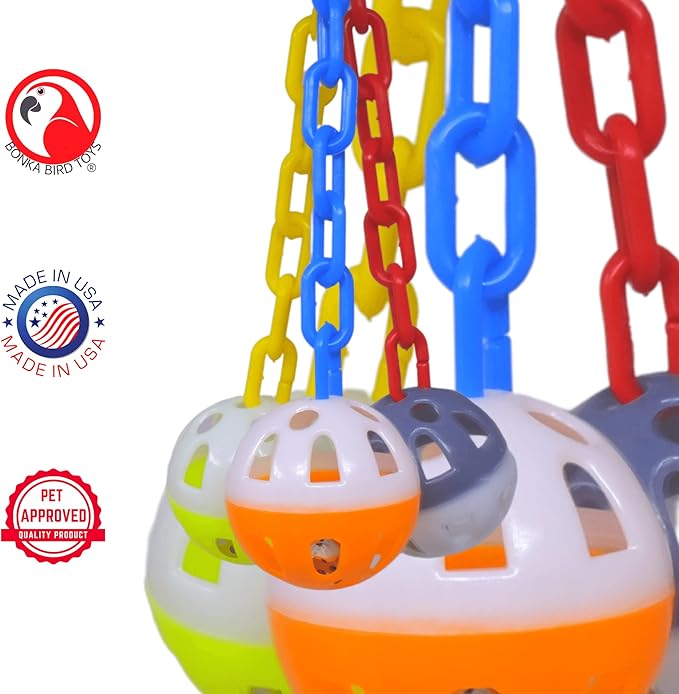 Bonka Bird Toys 1467 Ball Clanger Plastic Colorful Noisy Rattle Parrot Cage Toy Parrotlet, Parakeet, Budgie, and Similar Breeds