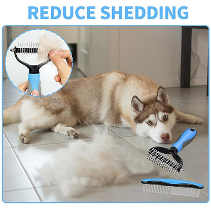 2 in 1 Pet Grooming Comb for Cats and Dogs  Stainless Steel Teeth and TPR Design for Detangling, Deshedding, and Dematting, Ideal for Long and Short Hair Pets
