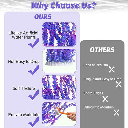 Hamiledyi Aquarium Plastic Plants Aquarium Decor Artificial Fish Tank Plants,Tall Fish Tank Decorations, Extra Large Aquarium Plant 23.6-inch Tall,2PCSï¼_urple Style Bï¼