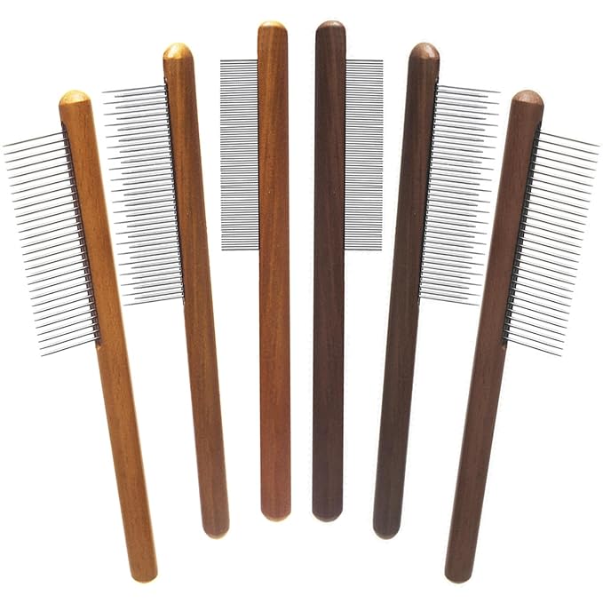 6 Pack Cat Comb, Solid Wood Pet Comb with Rounded and Smooth Ends Stainless Steel Teeth for Cat Dog, Rabbit Hair Comb, Flea Lice Comb for Removes Tangles and Knots