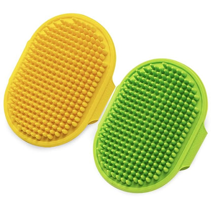 2 PCS Dog Bath Brush Dog Grooming Brush, Lilpep Pet Shampoo Bath Brush Soothing Massage Rubber Comb with Adjustable Ring Handle for Long Short Haired Dogs and Cats