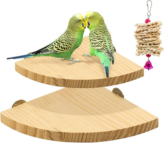 2 Pack Bird Perch Platform, Parrot Stand Sector Playground Wood Perch Stand Toy Cage Accessories Exercise Toy for Parakeet Conure Cockatiel Budgie Gerbil Rat Mouse Chinchilla Hamster