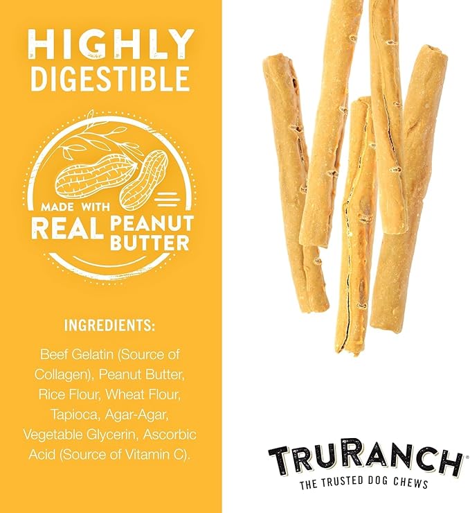 TRURANCH Collagen Rolls - 9" Collagen Rolls for Dogs - Long Lasting Healthy Joint Support - Rawhide Alternative - Skin & Coat Health - Made with Real Peanut Butter, Value Pack, 3 Bags, 9 Count