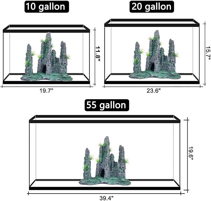 Aquarium Decoration Large and Tall for Fish Tank Rock Thematic Ornaments Aquarium Mountain View Stone Ornaments Aquarium Decor Tree House Cave Fish Tank Decoration - Large