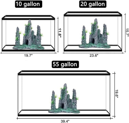 Aquarium Decoration Large and Tall for Fish Tank Rock Thematic Ornaments Aquarium Mountain View Stone Ornaments Aquarium Decor Tree House Cave Fish Tank Decoration - Large