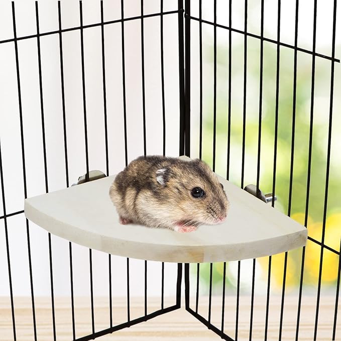 Wontee Bird Perch Stand 2 Pack Wooden Platform Corner Ledge for Budgies Cockatiels Conures African Greys Rats Gerbils Chinchillas Squirrels (S (5.1"x5.1")