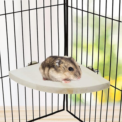Wontee Bird Perch Stand 2 Pack Wooden Platform Corner Ledge for Budgies Cockatiels Conures African Greys Rats Gerbils Chinchillas Squirrels (S (5.1"x5.1")