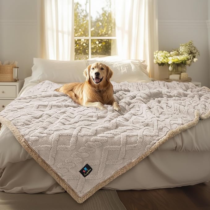Waterproof Pet Blanket, Liquid Pee Proof Dog Blankets for Sofa Bed Couch, Reversible Sherpa Fleece Furniture Protector Cover for Small Medium Large Dogs Cats,Beige-Thicken X-Largeï¼85" x 57"ï¼