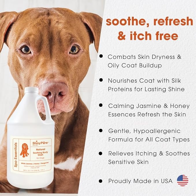 Jasmine & Honey Spa Body Wash for Dogs by Shiny Paw 128 oz | Dog Itchy Skin Relief & Aging Coat | Hypoallergenic Dog Shampoo for Smelly Dogs | Made in USA