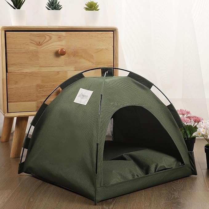 Cute Cat Teepee Cave, Cat Tent Foldable Indoor Outdoor with Thick Mat,Puppy Bed Tent,Bunny Pet Tent Teepee,Portable Dog House Teepee Tent, Cat Bed,Dog Bed Tent,Puppy Bunny,Pet Tent Teepee (I, M)