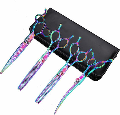 Dragon Creek Dog Grooming Scissors - Pet Cutting Thinning Chunker Shears Set for Grooming Trimming Texturizing Dog Cat Rainbow