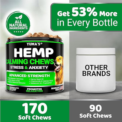 YUMA'S (2 Pack) Hemp Calming Chews for Dogs - Advanced Dog Calming Chews - Anxiety Relief Treats - Separation Aid, Barking, Stress Relief, Thunderstorms - Melatonin - Hemp Oil - Made in USA