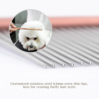 2-in-1 Metal Comb for Dogs, Mikra Greyhound Comb (Fine & Medium), 101 Stainless Steel Pins Dog Comb, Aluminum 22cm Handle, Lightweight, Gentle Combing, Face/Head Fur Tangle Free