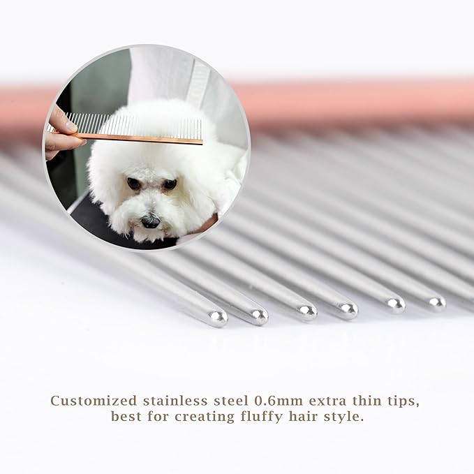 2-in-1 Megal Greyhound Comb for Dogs (Medium/Coarse), 69 Stainless Steel Pins Dog Comb, Aluminum 24.5cm Handle,Lightweight,Gently Remove Dogs Head/Body Fur, Professional Grooming Accessories