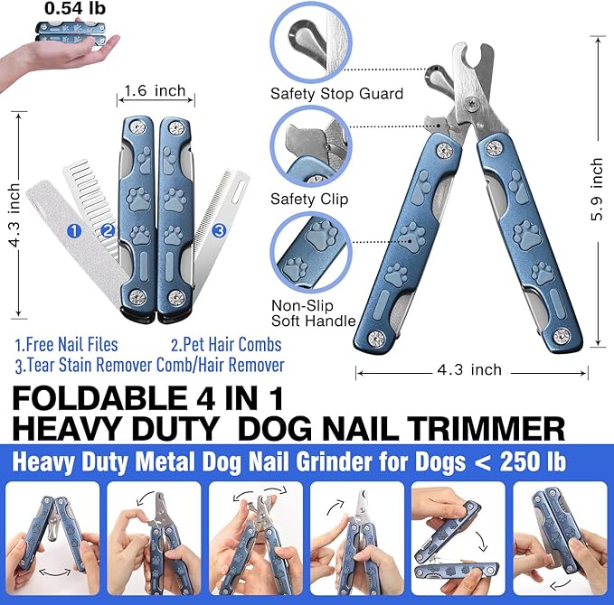 Professional Dog Nail Clipper for Sensitive Dogs,Dog Nail Trimmer for Large Medium Small Breeds,Sharp Puppy Dog Toenail Clipper for Thick Nails,Multifunction Heavy Duty Pet Nail Clipper with Nail File