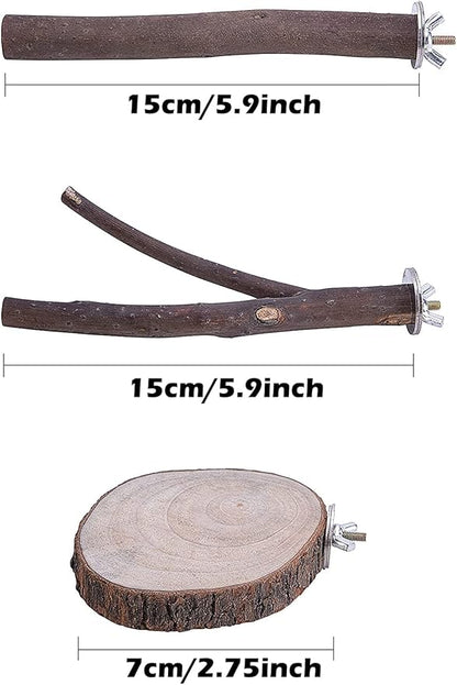 Deloky 8 PCS Natural Wood Bird Perch Stand-Wooden Parrot Perch Stand-Perch Platform Cage Accessories for Parrotlets Budgies Cockatiels Parakeets Lovebirds