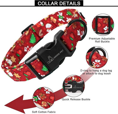 ARING PET Christmas Dog Collar Cute Santa Claus Dog Collar, Adjustable Cotton Red Dog Collars Puppy Collar for Small Medium Large Boy and Girl Dogs